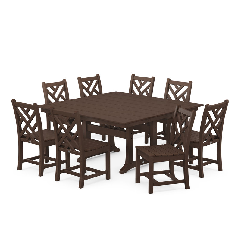 Chippendale 9-Piece Farmhouse Trestle Dining Set, Mahogany