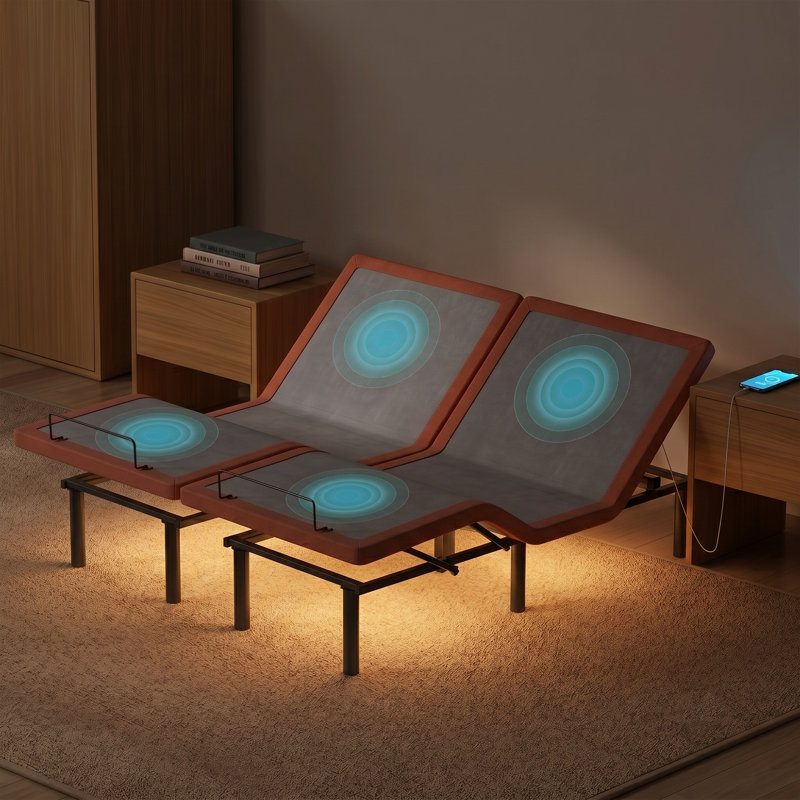 Split King Adjustable Bed with Massage, Wireless Remote, App Control, Zero Gravity, Underbed Light, USB & Type C Ports on both sides