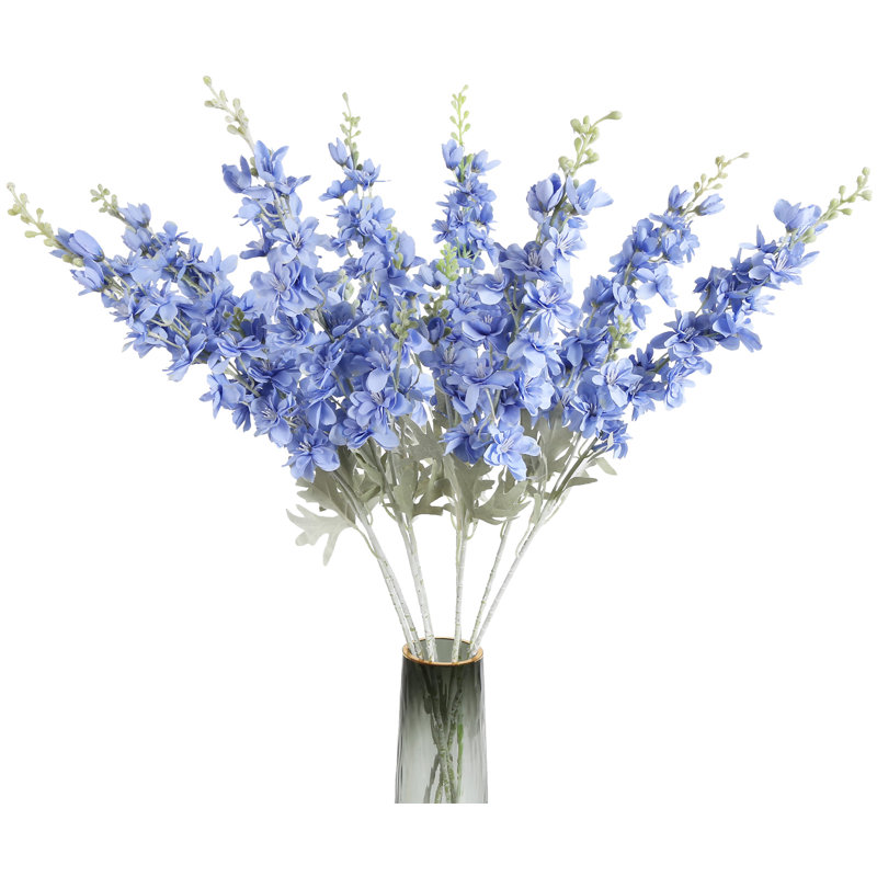 6 Pcs Delphinium Artificial Flowers For Tall Vase Larkspur Fake Flowers 33.5In Long Stem Faux Silk Flowers For Home Wedding Baby Shower Floral Arrangement Centerpiece Table Decorations