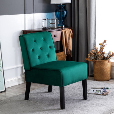 Fauteuil d'appoint sans accoudoirs en velours de 53 po - Coussin en mousse haute densité pour la chambre à coucher, le salon, les fauteuils club et les pieds en bois effilés