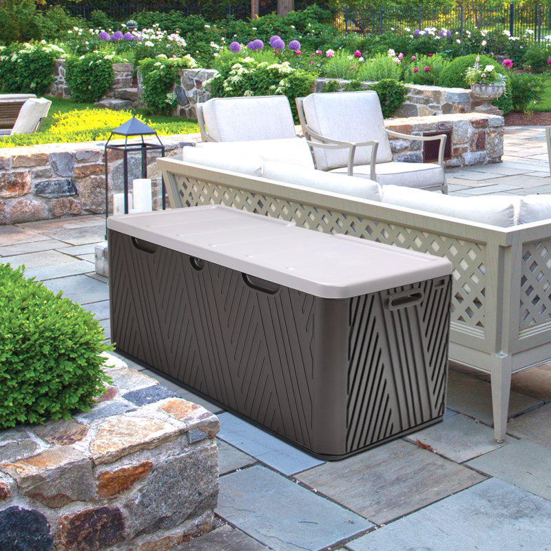 Aoodor 85 Gallon Water Resistant Plastic Lockable Deck Box, Brown