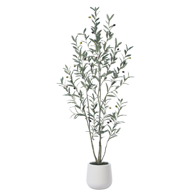Faux olivier en plastique George avec pot ovale blanc, H 60 po x l 20 po x P 20 po