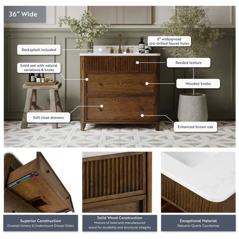 Kathryne 36" Bathroom Vanity In Natural Enhanced Oak, 36", Enhanced Brown Oak