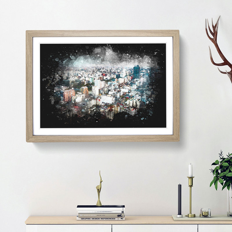 Buenos Aires Skyline in Argentina - Picture Frame Graphic Art Print, 45cm H x 63cm W x 2cm D, Oak Framed
