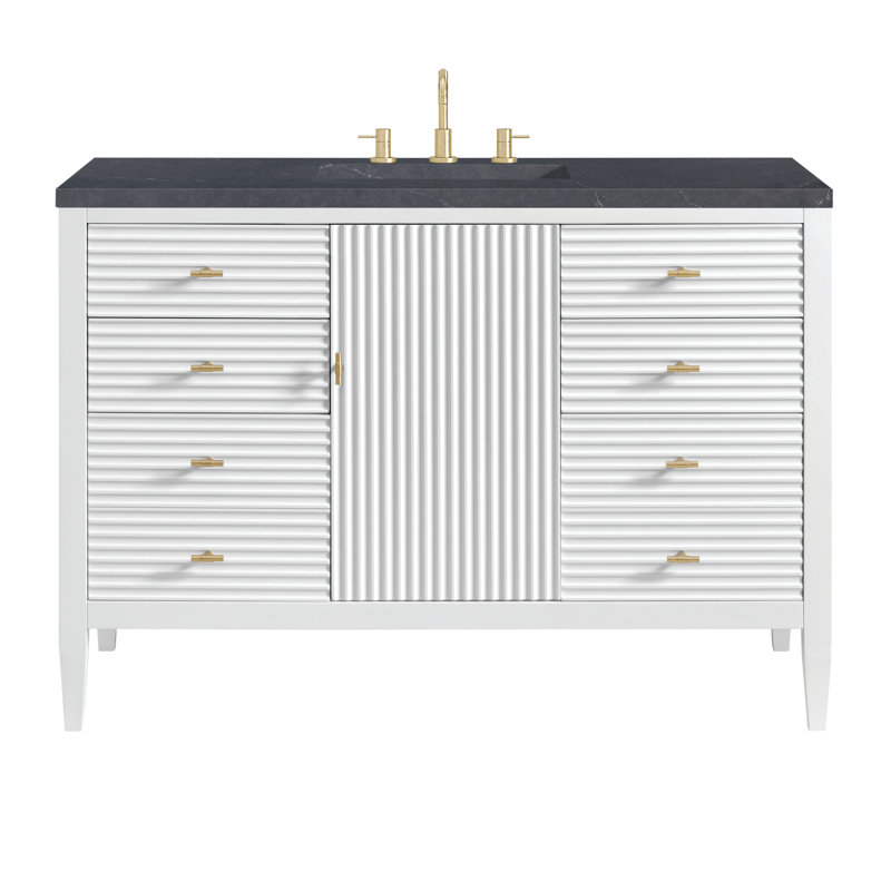 Myrrin 48'' W Single Vanity, Bright White, Charcoal Soapstone, 8" Widespread
