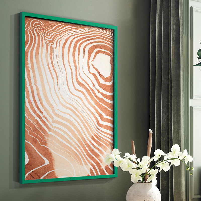 Reproduction encadrée de grain de bois Suminagashi II - bois massif, Vert, H 10 po x l 8 po