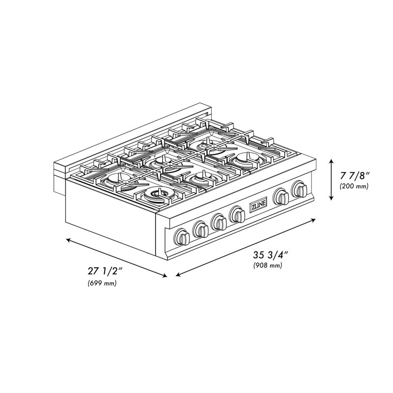 ZLINE 36 in. Legacy Gas Rangetop with 6 Burner Cooktop in Satin Stainless Steel with Griddle