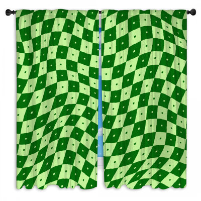Rideaux vert foncé à carreaux ondulés et obscurcissant - 2 panneaux