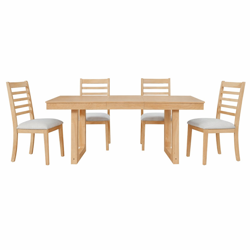 Ensemble de table de salle à manger extensible Venn avec chaises rembourrées, Naturel, 5 pièces
