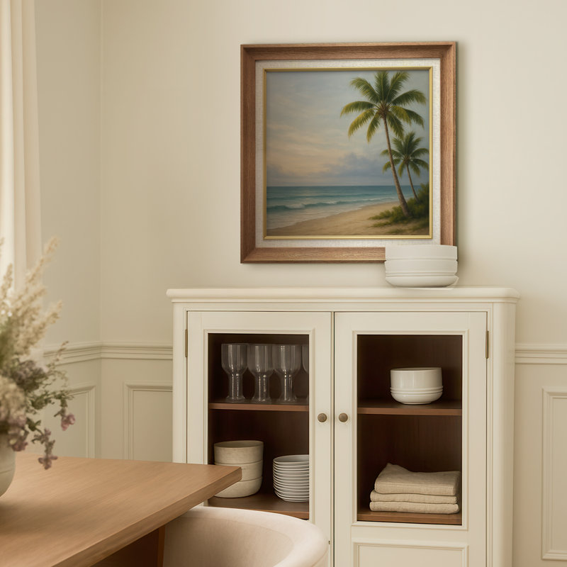 «Tropical Palm Tree Beach Seascape Coastal View», reproduction d'art sur toile encadrée, H 26 po x l 26 po x P 1,5 po