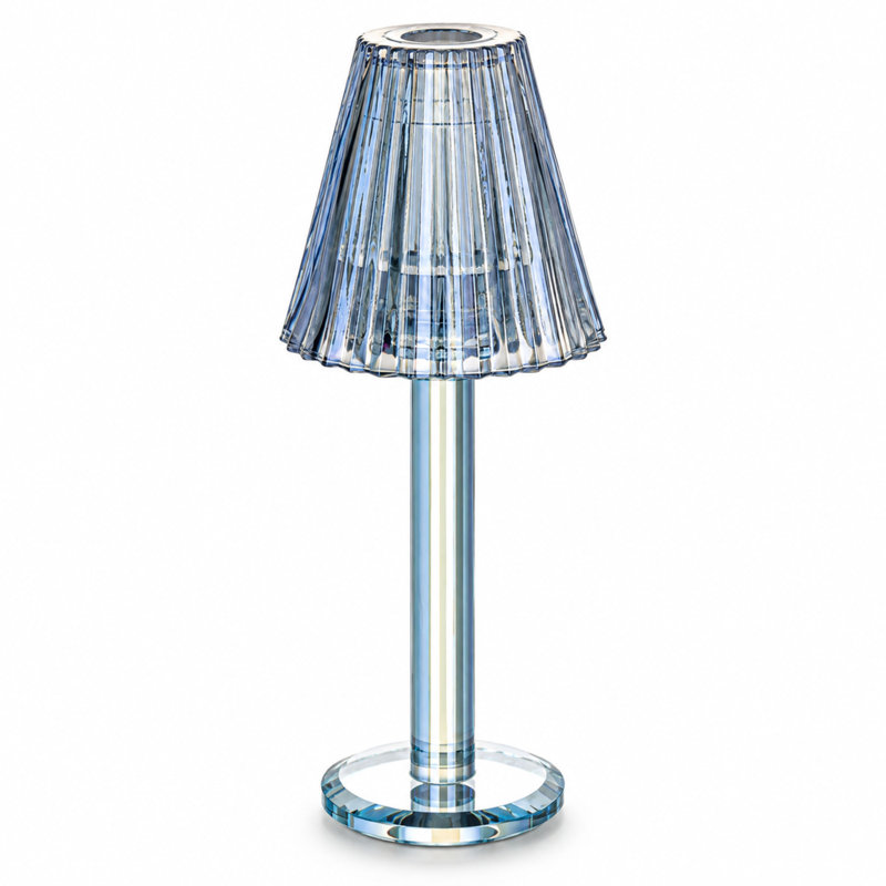 Lya 12" Crystal Glass Candle Lamp with Glass Shade, Decorative Tealight & Votive Holder, Blue, Blue