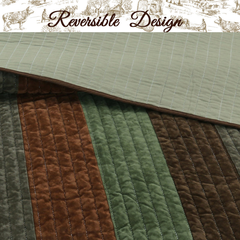 Miriam Cotton Blend Striped Quilt, King Quilt + 2 Shams 