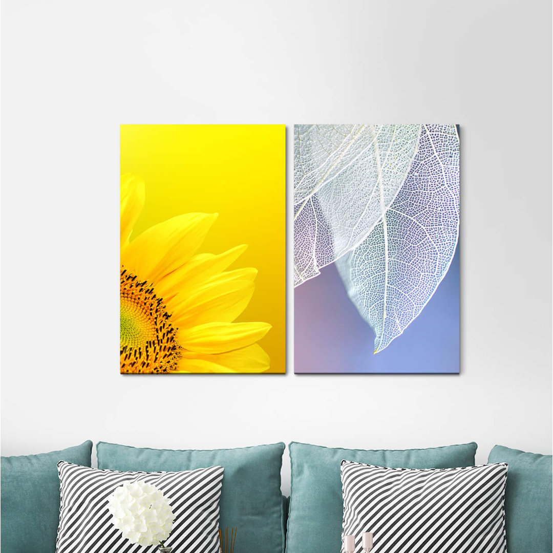 2-tlg. Leinwandbilder-Set - Fotografie „Sunflower Yellow White Flowers Blue”