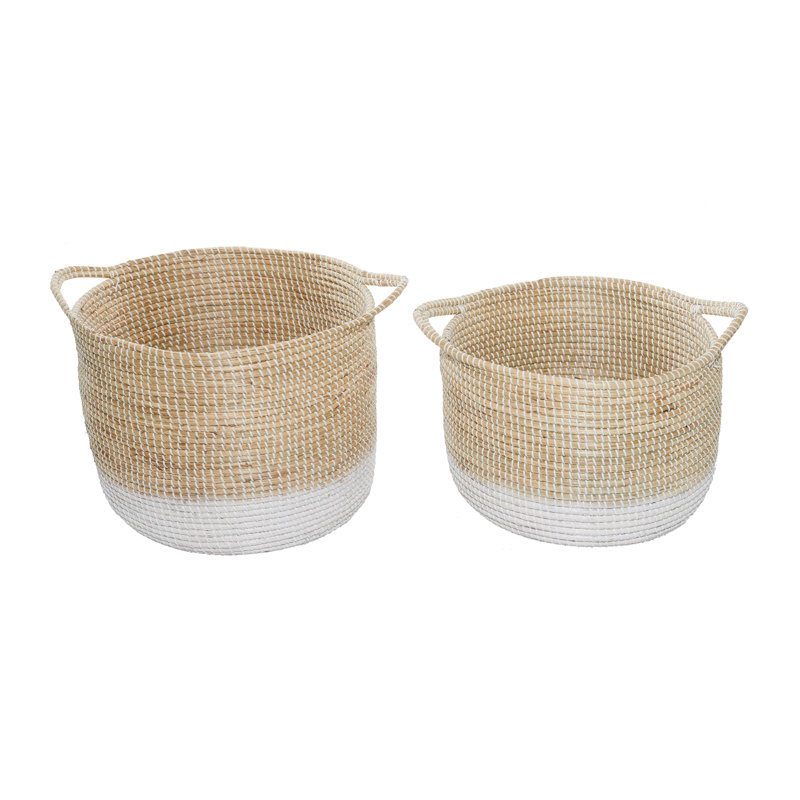 Seagrass Handmade Two Toned Decorative and Functional Storage Basket with Handles
