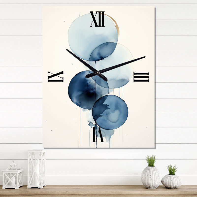 Orbiculaire unité aquarelle minimale en bleu rétro - très grandes horloges murales géométriques, H 40 po x l 30 po x P 1 po