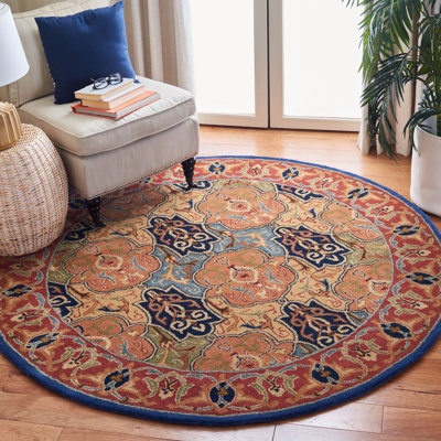 Tapis bleu / rouge / brun en laine touffeté à la main Colyt