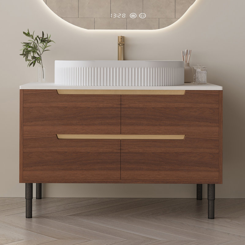 Meuble-lavabo de 36 pouces, autoportant ou mural avec lavabo intégré en céramique et tiroirs à fermeture en douceur
