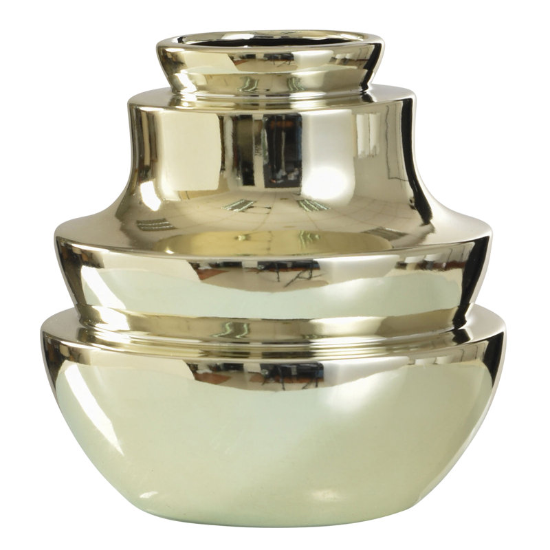 Dynasty - Norman Wyatt Home - 10" Ceramic Vase, Plated Gold