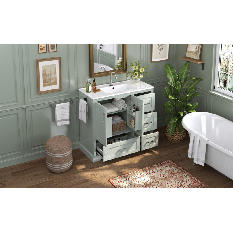Meuble-lavabo autoportant de 42 po avec porte-serviettes réversible Navyhurst, Vert menthe