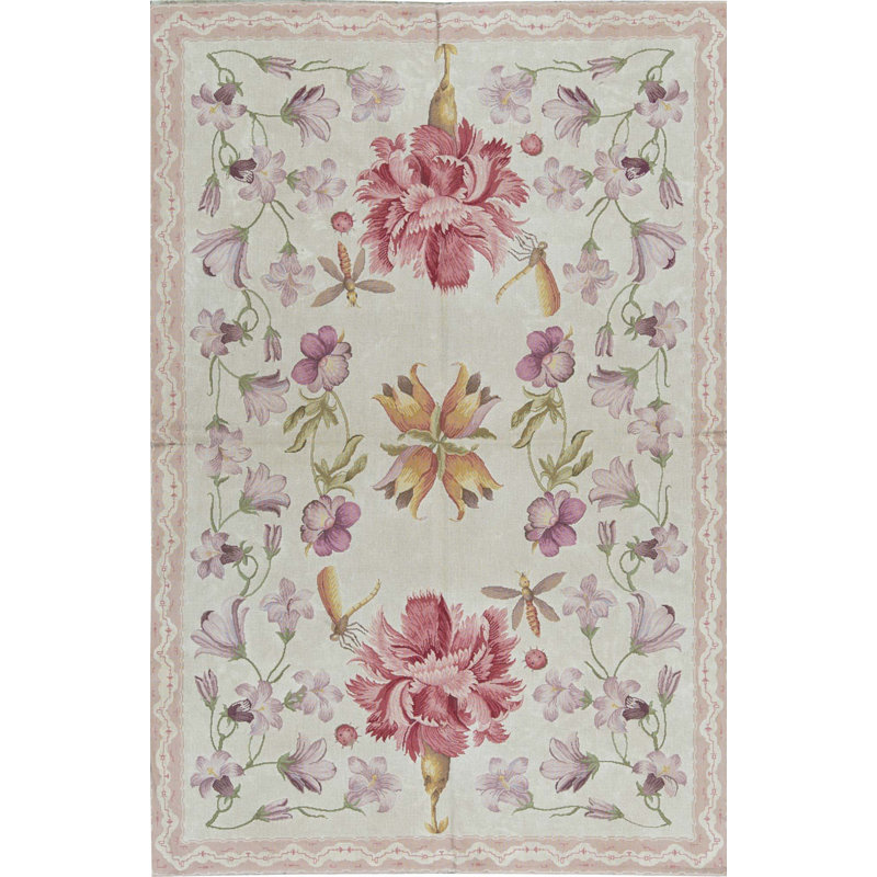 Hand-Knotted High-Quality Beige and Peach Area Rug