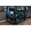 Lit mezzanine double en bois pleine grandeur avec bureau, tablettes multiples et lumière RVB, table-389212338