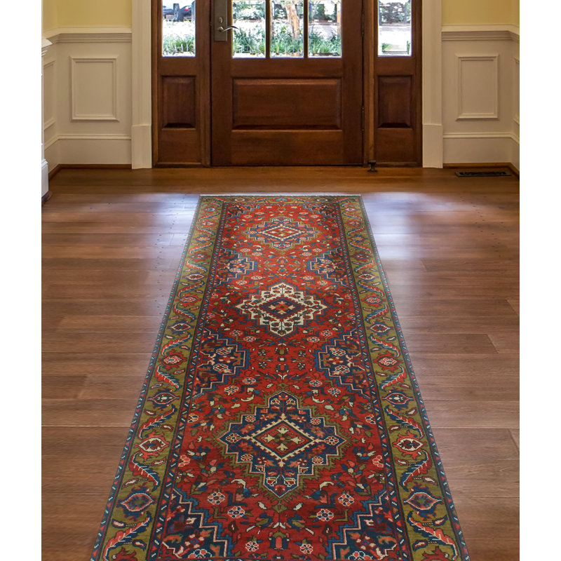 One-of-a-Kind 3'5" X 10'4" 1980s Runner Wool Area Rug in Rust