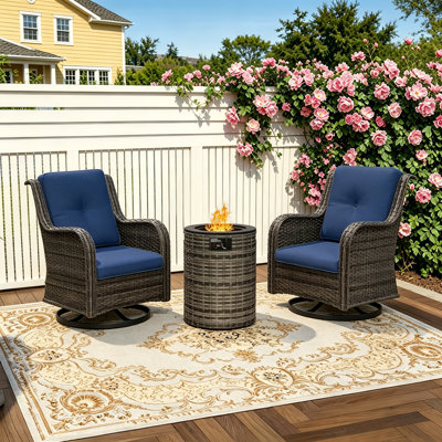 3-Piece Wicker Outdoor Seating Group with Fire Pit