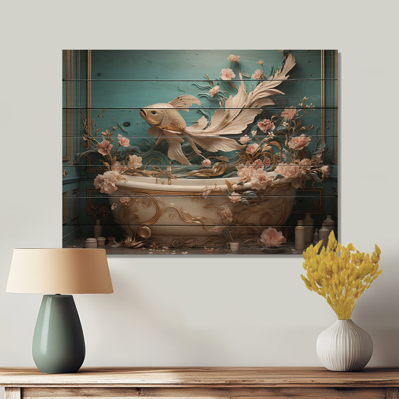 Art déco de salle de bain II sur bois, H 10 po x l 20 po x P 0,78 po