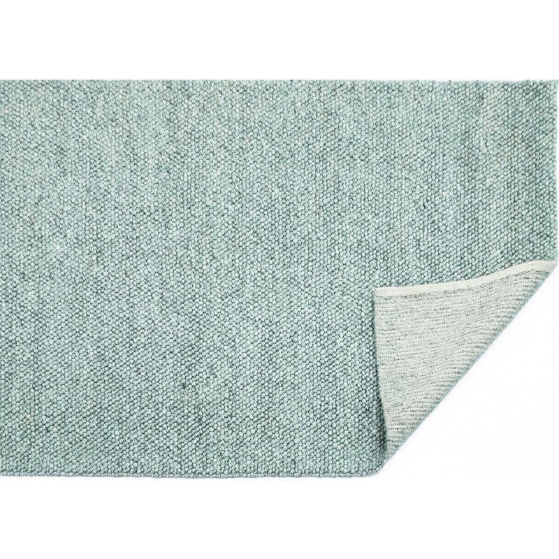 Jossi Solid Color Hand-Knotted Wool/Nylon Area Rug, Rectangle 8' x 11', Ivory/Blue