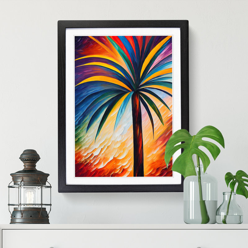 Palm Tree - Single Picture Frame Painting, Black, 34cm H x 25cm W x 2cm D