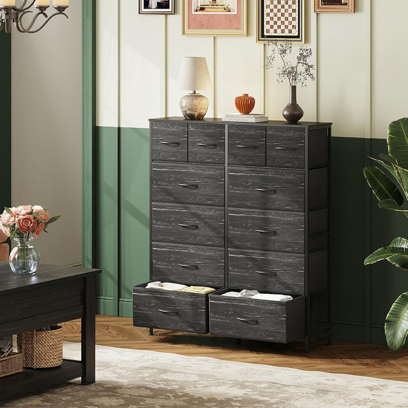 Grande commode en tissu avec 12 tiroirs pour chambre à coucher, placard, commodes, commodes de rangement en tissu, structure en acier