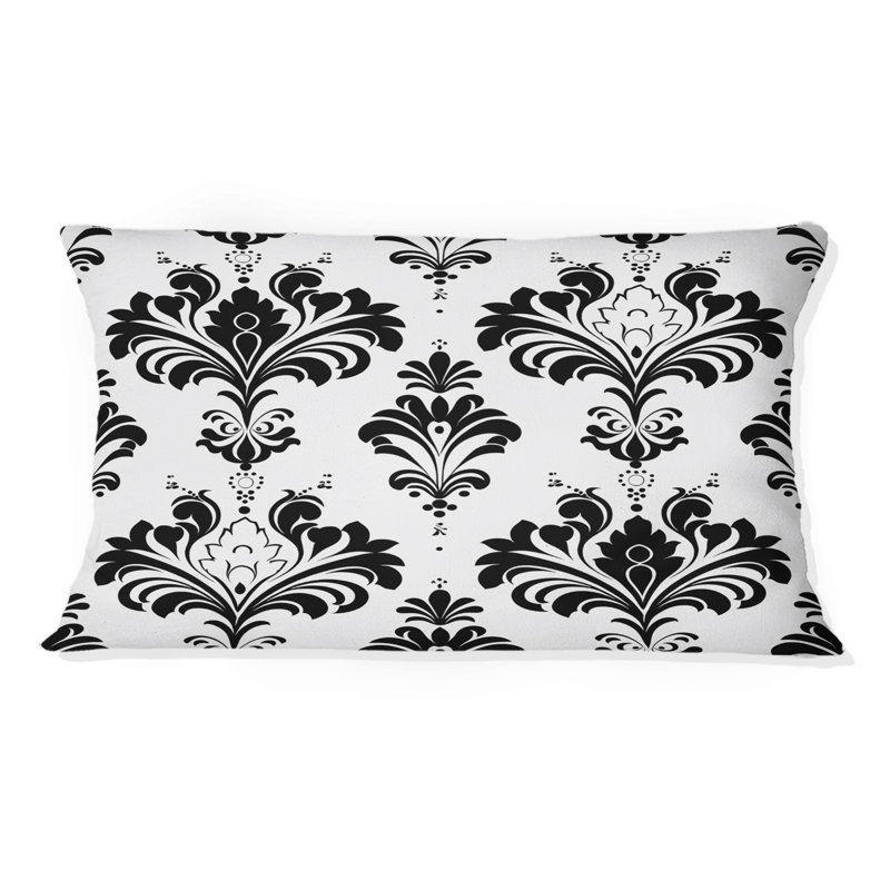 Motif damassé classique noir et blanc I - coussin lombaire moderne