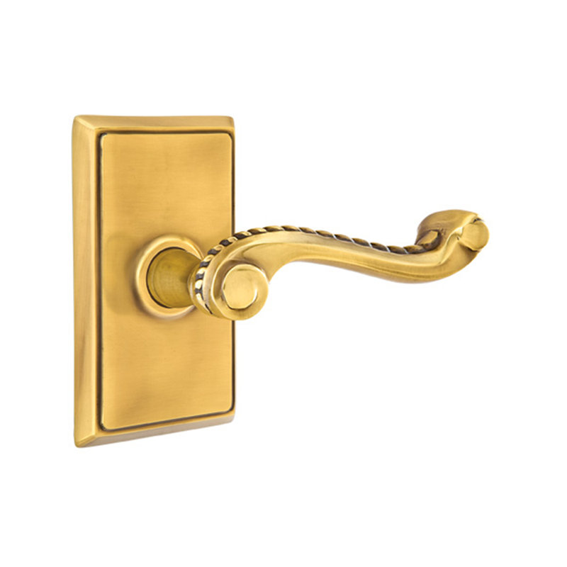 Levier de porte en corde, Droite, Laiton antique français, Rectangulaire