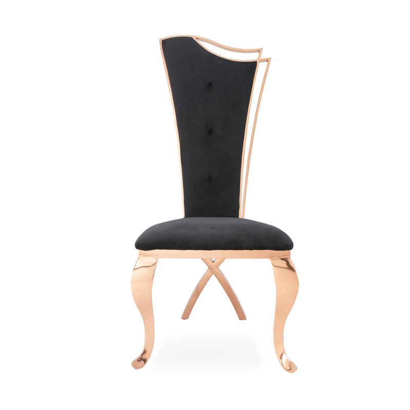 Mohandis 18'' H Tufted Velvet Upholstered Side Chair, Black, Gold