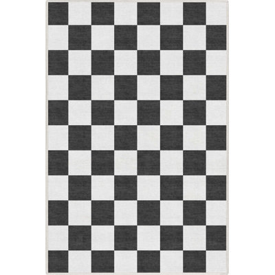 Kehr Geometric Machine Woven Polyester Area Rug in Black