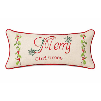 Holiday Embroidered Linen Reversible Throw Pillow
