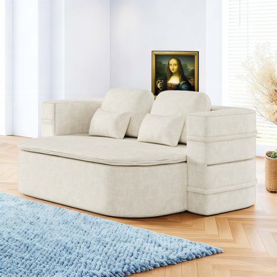 Boneless 75'' 2-in-1 Foldable Chenille Sofa Bed, Convertible Sleeper with Multi-Functional Blanket for Living Room and Bedroom