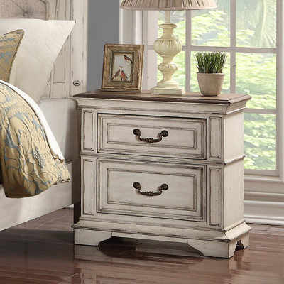 Table de chevet 2 tiroirs en bois blanc antique Norcross