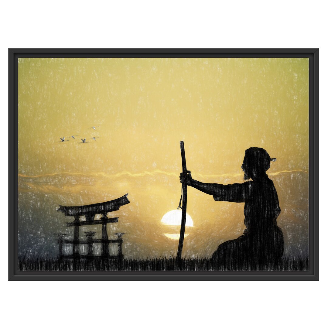 Gerahmtes Wandbild Samurai-Meister vor Horizont