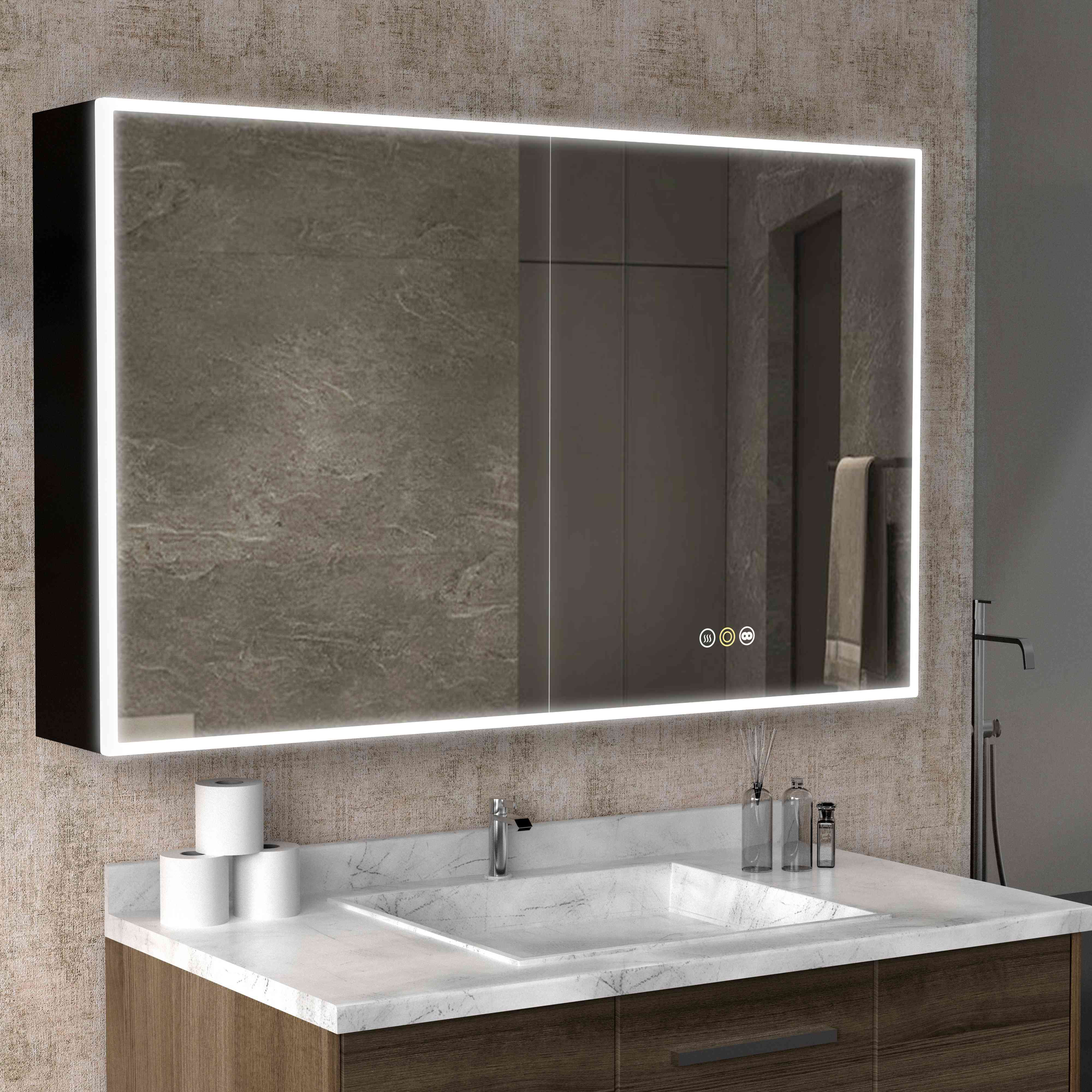40 Black LED Lighted Bathroom Medicine Cabinet Vanity Mirror with Storage & Glass Door