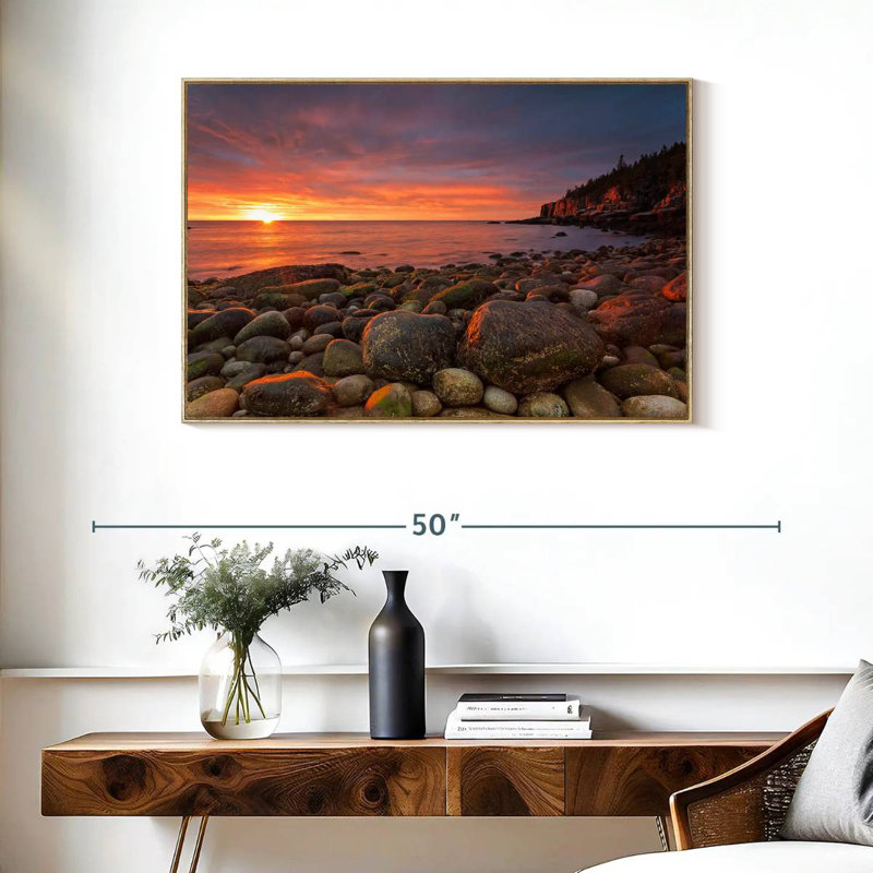 Lever de soleil au parc national d'Acadia, Cadre flottant en bois naturel, 37 po x 25 po