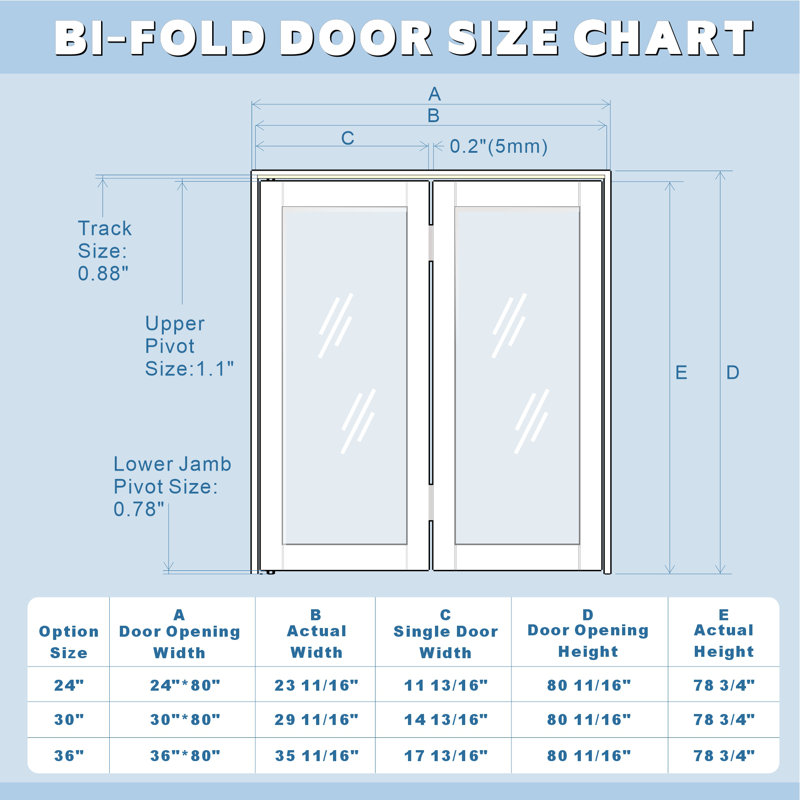 HOZONE 3-Lite Glass Door Solid Manufactured Wood Bi-Fold Door with ...