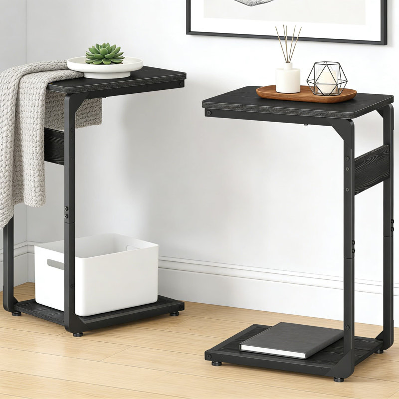 Ensemble de 2 tables de bout minces en forme de C, table d'appoint étroite pour canapé et table de chevet, table basse peu encombrante pour le salon et la chambre à coucher