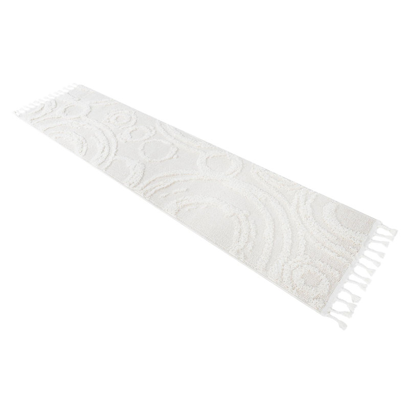 Dequantae Abstract Machine Woven Polyester Area Rug in Ivory, Runner 2' x 4'1"