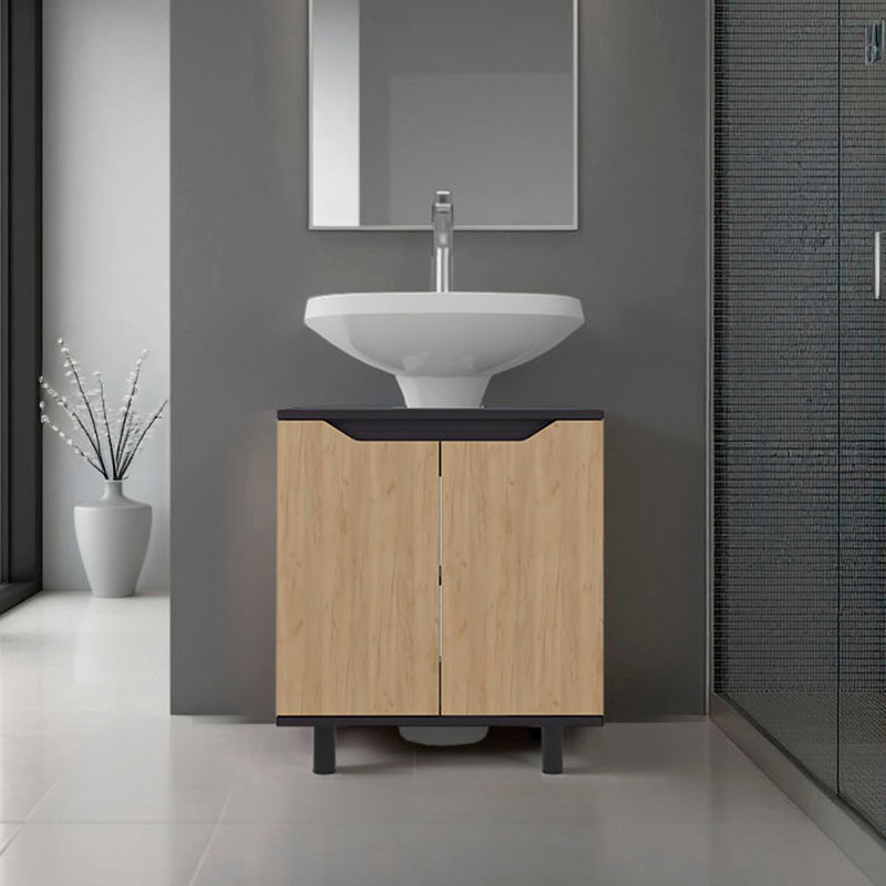 Armoire encastrée avec deux portes et tablettes de rangement intérieures Marlo, Noir