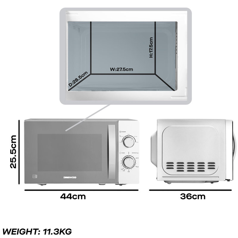 Daewoo Sleek Silver Microwave Oven 800W 20L with 5 Power Levels Easy Clean Compact