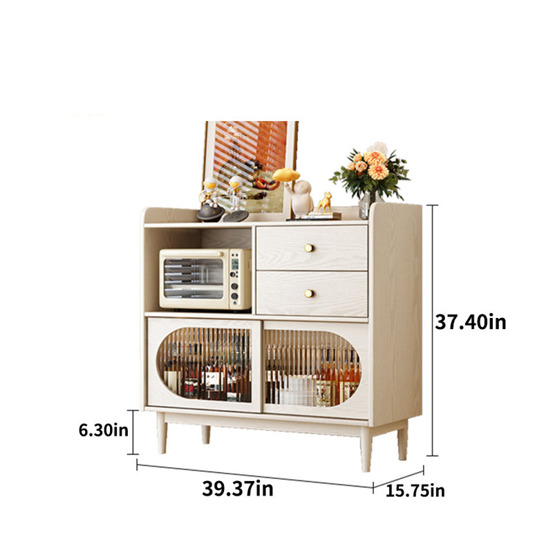 Armoire d'appoint en bois massif, H 37,4 po x l 39,37 po x P 15,75 po, Blanc cassé