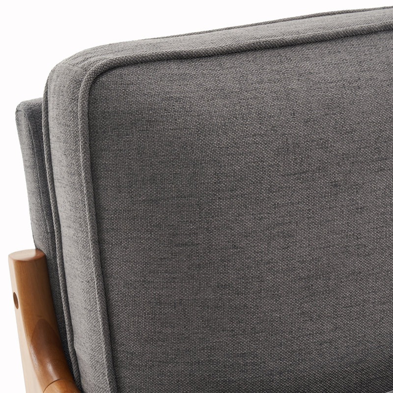 Chaise avec accoudoirs en chêne Mid-Century moderne en lin gris foncé pour la décoration du salon