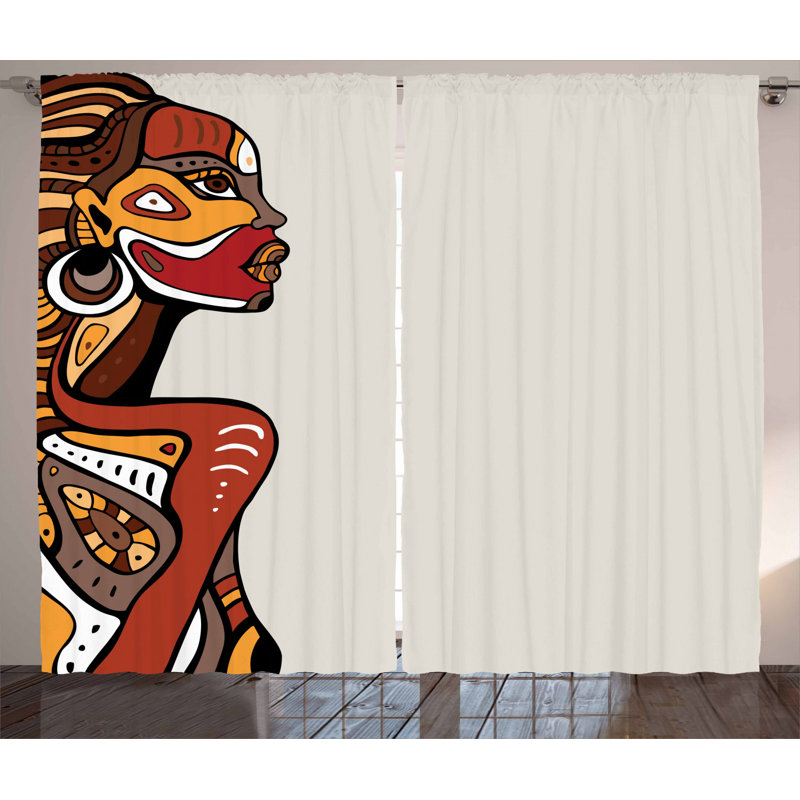 African Semi-Sheer Rod Pocket Curtain Panels, 54" x 63"