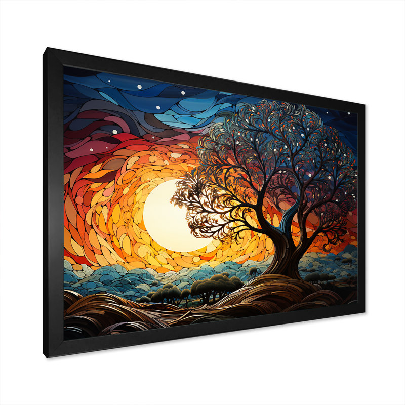 Chêne coloré au clair de lune, impression sur toile, H 12 po x l 20 po x P 1 po, Cadre simple noir